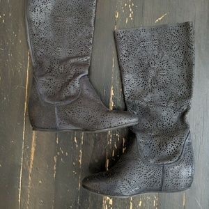 Sundance Catalog leather laser-cut wedge boots